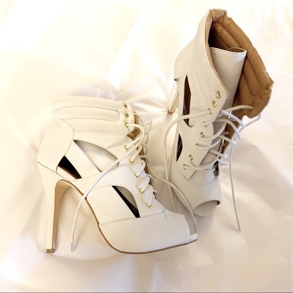Call It Spring Shoes - White High Heel Lace Up Booties Call It Spring